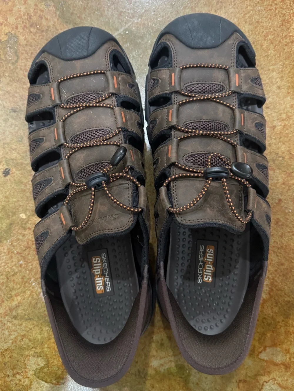 Skechers Men’s Brown and Black Outdoor Slip-On Sandals